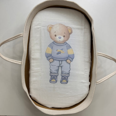 MUSSOLA IN GARZA 70X70 ORSO MAGLIONE MUSSOLA CIELO FIRST BABY 