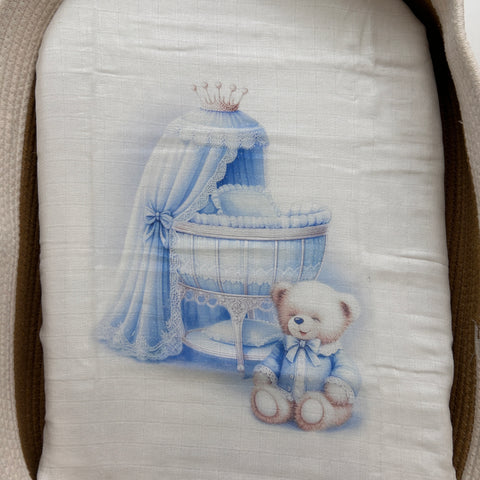 MUSSOLA IN GARZA 70X70 ORSO/CARROZZINA CIELO MUSSOLA CIELO FIRST BABY 