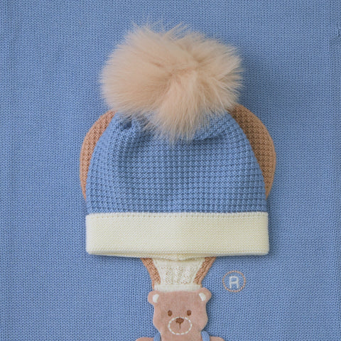 TUTINA, BABBUCCE E CAPPELLO CON POM PON NATURALE IS5510/5571PP/55S 4PCA MARLU' 