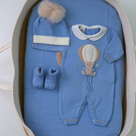 TUTINA, BABBUCCE E CAPPELLO CON POM PON NATURALE IS5510/5571PP/55S 4PCA MARLU' 