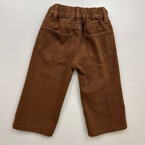 PANTALONE DRILL CON STRASS UE2357 MORO## U+é 