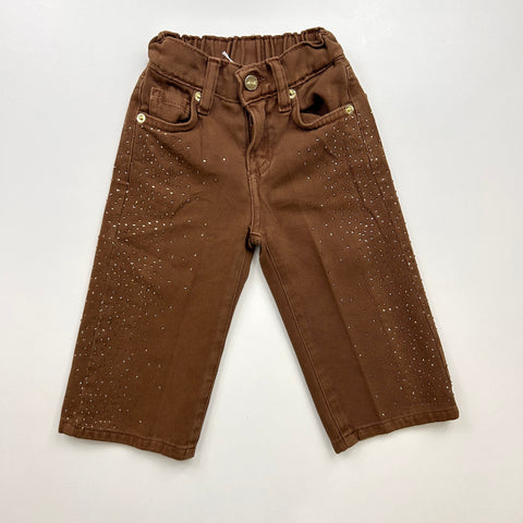 PANTALONE DRILL CON STRASS UE2357 MORO# U+é 