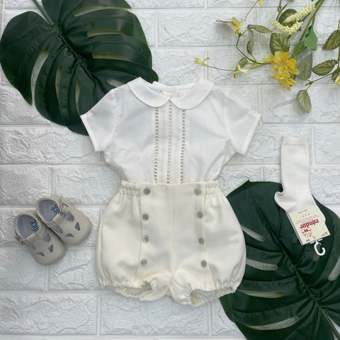 COMPLETO CAMICIA E SHORT 125-268 AVORIO## GRANLEI 