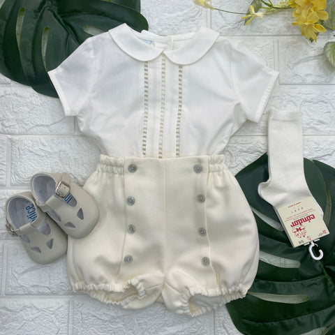 COMPLETO CAMICIA E SHORT 125-268 AVORIO## GRANLEI 
