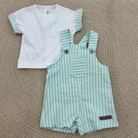 SALOPETTE E T-SHIRT IN COTONE 11305 MENTA CALAMARO 