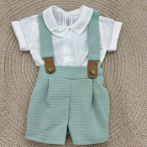 SALOPETTE E CAMICIA IN COTONE 11332 MENTA CALAMARO 