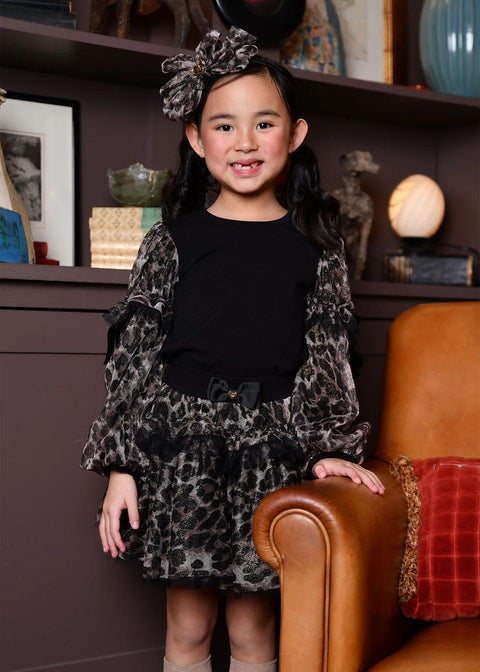 GONNA IN TULLE MACULATO GEORGIAN BLACK LEOPARD ANGEL'S FACE 