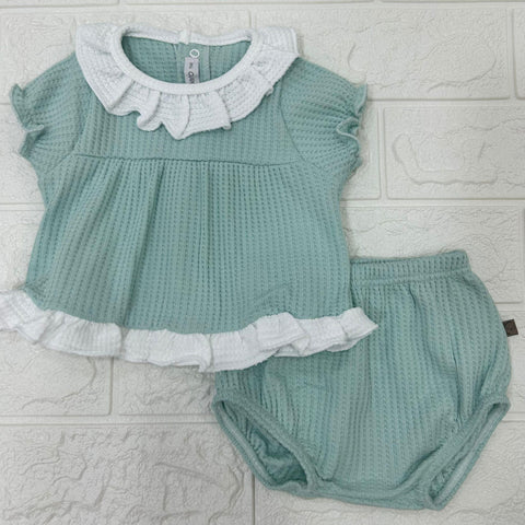 COMPLETO IN COTONE A NIDO D'APE 11273 MENTA CALAMARO 