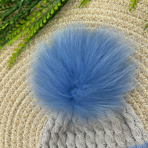 CAPPELLO IN LANA CON POM PON IN VOLPE IN6871 CIELO/GRIGIO MARLU 