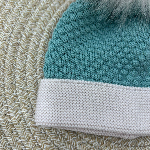 CAPPELLO IN LANA CON POM PON IN VOLPE IN5771 V VERDE SALVIA MARLU 