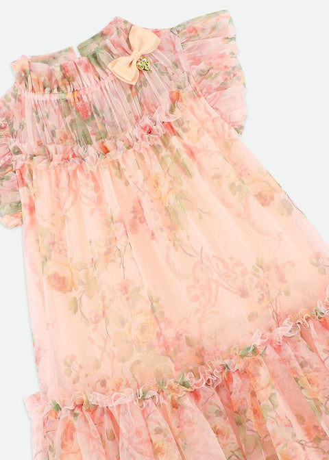 ABITO IN TULLE A FIORI MARIGOLD PEACH ANGELS FACE 
