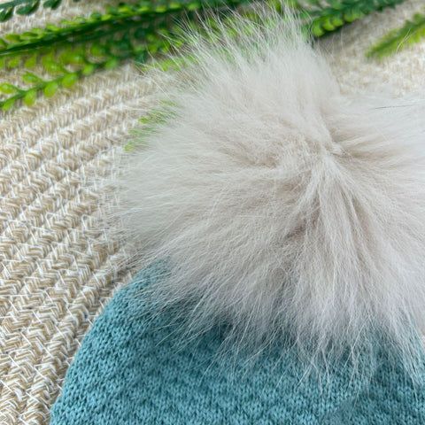 CAPPELLO IN LANA CON POM PON IN VOLPE IN5771 V VERDE SALVIA MARLU 