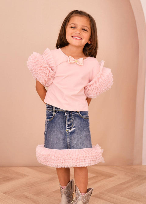 COMPLETO T-SHIRT E GONNA LESSI/GIGI SKIRT BLUSH/DENIM ANGEL'S FACE 