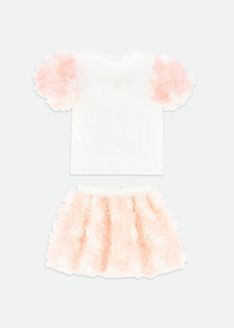 COMPLETO T-SHIRT E GONNA ROSE ROSES SET SNOWDROP/PINK ANGEL'S FACE 