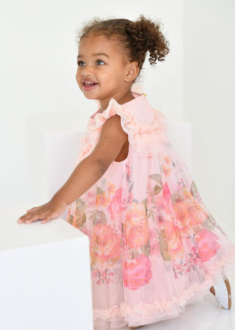 ABITO IN TULLE A FIORI DOMINIQUE.BORDERBABY PEACH ANGEL'S FACE 