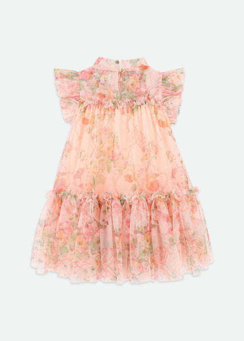 ABITO IN TULLE A FIORI MARIGOLD PEACH ANGELS FACE 