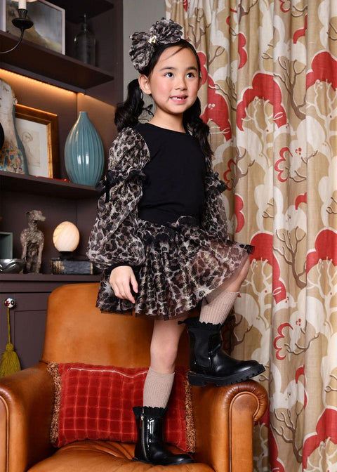 GONNA IN TULLE MACULATO GEORGIAN BLACK LEOPARD ANGEL'S FACE 