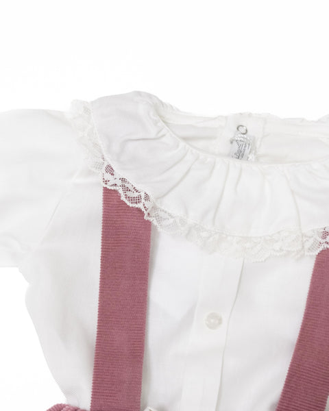Salopette in velluto e camicia