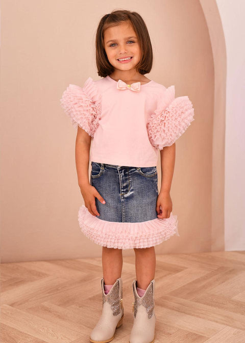 COMPLETO T-SHIRT E GONNA LESSI/GIGI SKIRT BLUSH/DENIM ANGEL'S FACE 