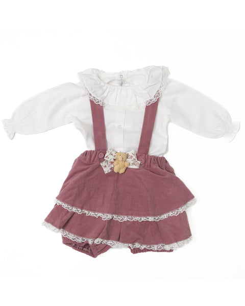 Salopette in velluto e camicia