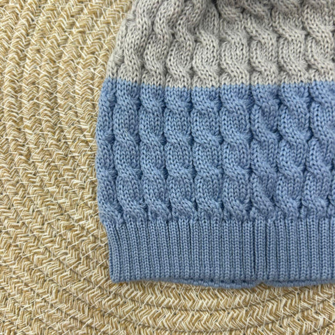 CAPPELLO IN LANA CON POM PON IN VOLPE IN6871 CIELO/GRIGIO MARLU 