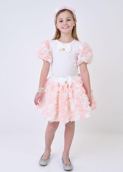 COMPLETO T-SHIRT E GONNA ROSE ROSES SET SNOWDROP/PINK ANGEL'S FACE 