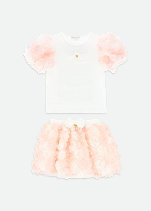 COMPLETO T-SHIRT E GONNA ROSE ROSES SET SNOWDROP/PINK ANGEL'S FACE 