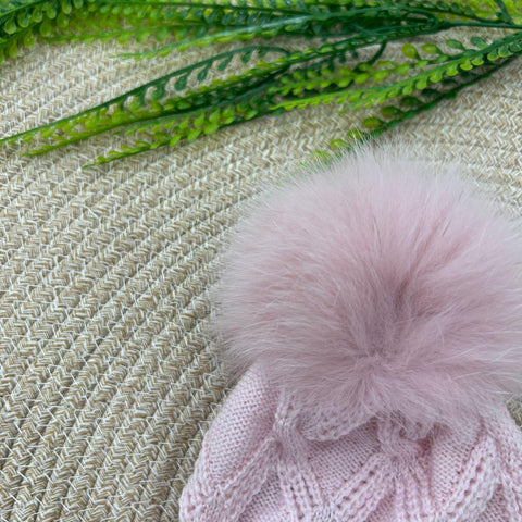 CAPPELLO IN LANA CON POM PON IN VOLPE IN2471 ROSA MARLU 