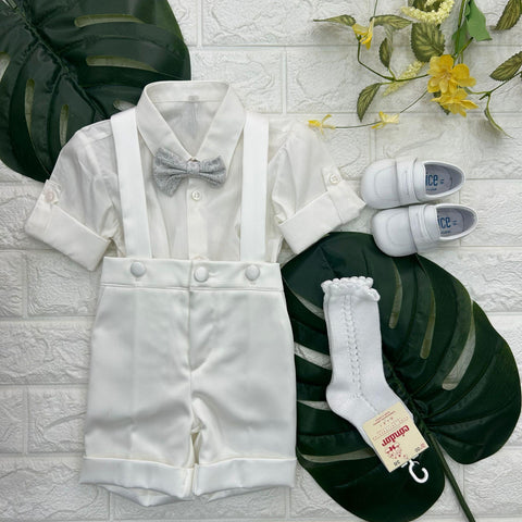 SALOPETTE CON CAMICIA E PAPILLON IM24B87 LATTE/GRIGIO ISABEL&MARTINEZ 